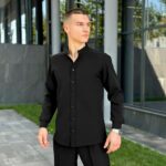 Мужская Легкая Классическая Черная Рубашка - Базовая на Пуговицах