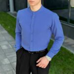 Мужская Легкая Классическая Голубая Рубашка - Базовая на Пуговицах
