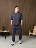 Мужской Базовый Летний Хлопковый Графитовый Костюм Оверсайз (Футболка + Джоггеры)
