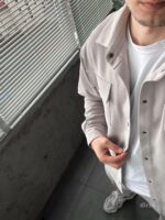 Мужской Плотный Свободный Серый Костюм с Накладными Карманами - Рубашка на Кнопках + Штаны со Стрелками
