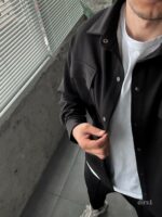 Мужской Плотный Свободный Черный Костюм с Накладными Карманами - Рубашка на Кнопках + Штаны со Стрелками