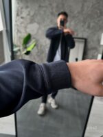 Мужской Плотный Свободный Графитовый Костюм с Накладными Карманами - Рубашка на Кнопках + Штаны со Стрелками