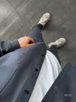Мужской Плотный Свободный Графитовый Костюм с Накладными Карманами - Рубашка на Кнопках + Штаны со Стрелками