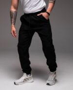 Мужские Черные Вельветовые Штаны Джоггеры на Резинках Внизу