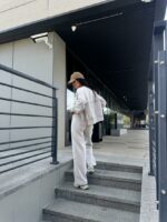 Женский Базовый Бежевый Костюм - Кофта Бомбер на Молнии + Широкие Штаны