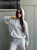 Женский Теплый Флисовый Серый Спортивный Костюм Свободного Кроя (Худи + Штаны)