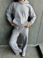 Женский Теплый Флисовый Серый Спортивный Костюм Свободного Кроя (Худи + Штаны)