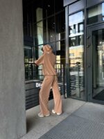 Женский Теплый Флисовый Спортивный Костюм Мокко Свободного Кроя (Худи + Штаны)