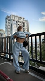 Женский Голубой Спортивный Костюм Оверсайз - Кофта + Широкие Штаны