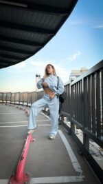 Женский Голубой Спортивный Костюм Оверсайз - Кофта + Широкие Штаны