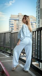 Женский Голубой Спортивный Костюм Оверсайз - Кофта + Широкие Штаны