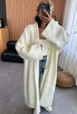 Женский Мягкий Удлиненный Молочный Кардиган Свободного Кроя