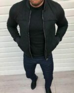 Мужской Замшевый Черный Бомбер на Змейке с Манжетами
