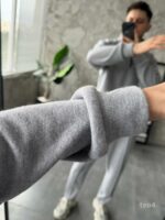 Мужской Серый Костюм на Весну Осень - Кофта с Высокой Горловиной на Замке + Штаны со Стрелками