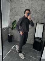 Мужской Графитовый Костюм на Весну Осень - Кофта с Высокой Горловиной на Замке + Штаны со Стрелками