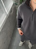 Мужской Графитовый Костюм на Весну Осень - Кофта с Высокой Горловиной на Замке + Штаны со Стрелками