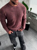 Мужской Вязаный Рваный Бордовый Свитер Варенка Свободного Кроя
