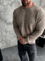 Мужской Вязаный Рваный Бежевый Свитер Варенка Свободного Кроя