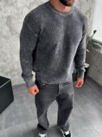 Мужской Вязаный Рваный Графитовый Свитер Варенка Свободного Кроя