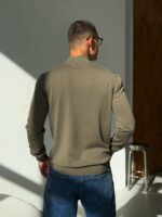 Мужской Классический Свитер Хаки с Высокой Горловиной на Замке