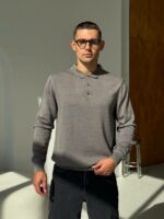 Мужской Классический Темно-Серый Свитер с Воротником Поло
