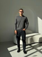 Мужской Классический Графитовый Свитер с Воротником Поло