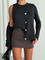 Женский Базовый Трикотажный Черный Кардиган на Пуговицах + Топ