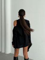 Женский Базовый Трикотажный Черный Кардиган на Пуговицах + Топ