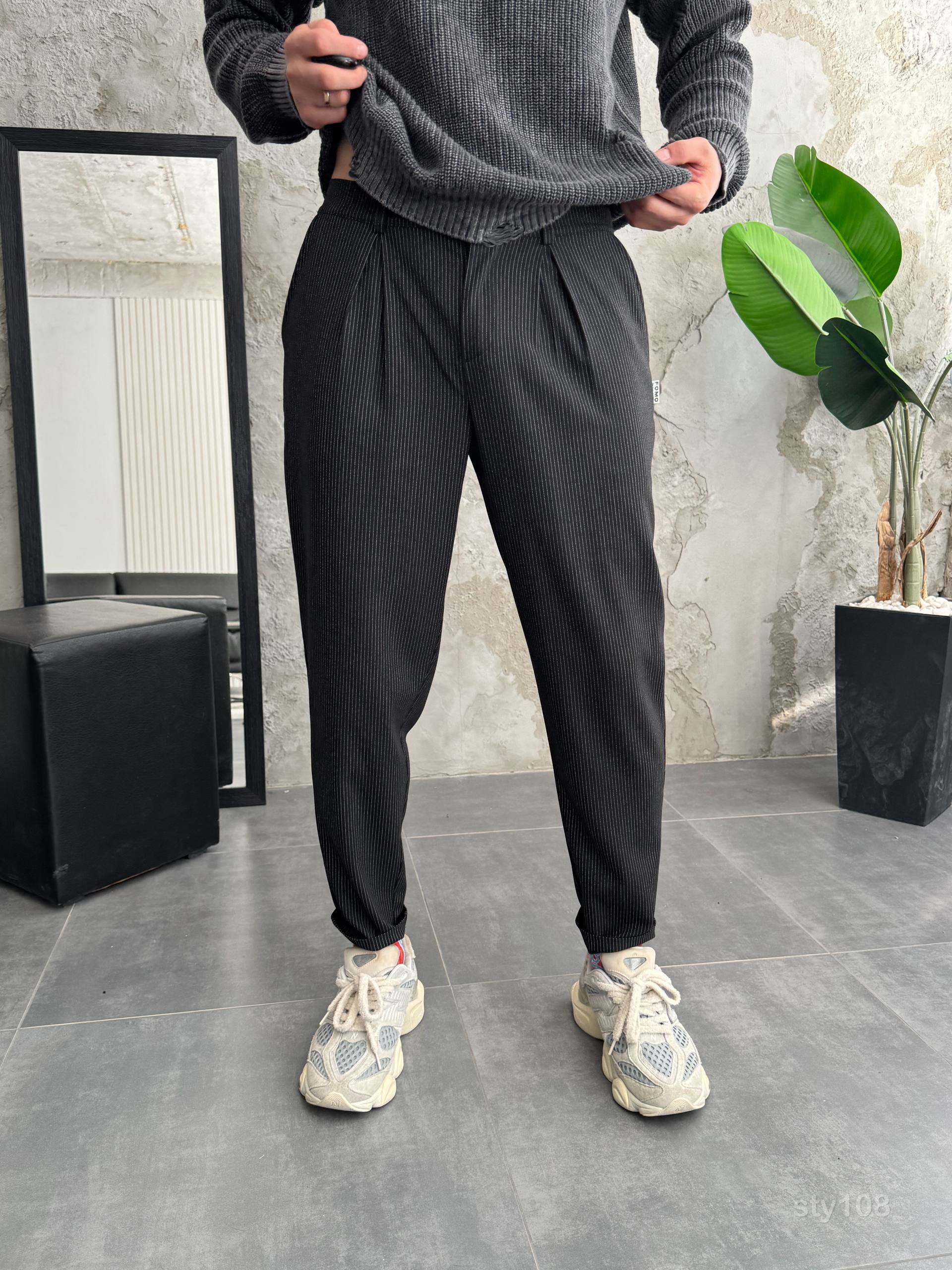 photo_2025-09-13_11-45-29 Мужские Свободные Графитовые Штаны Брюки Бананы в Полоску