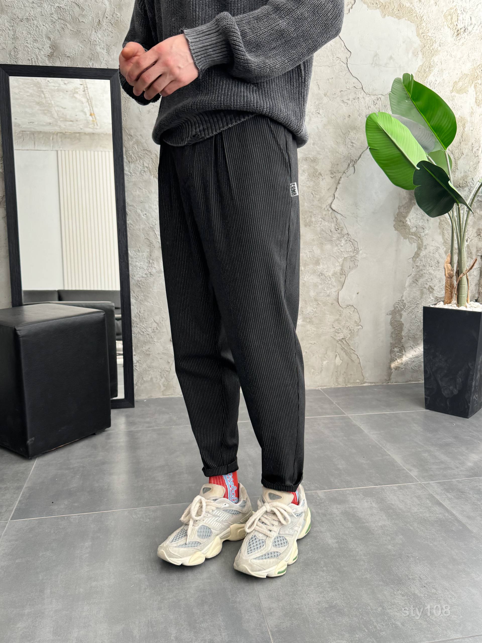 photo_2025-09-13_11-45-36 Мужские Свободные Графитовые Штаны Брюки Бананы в Полоску