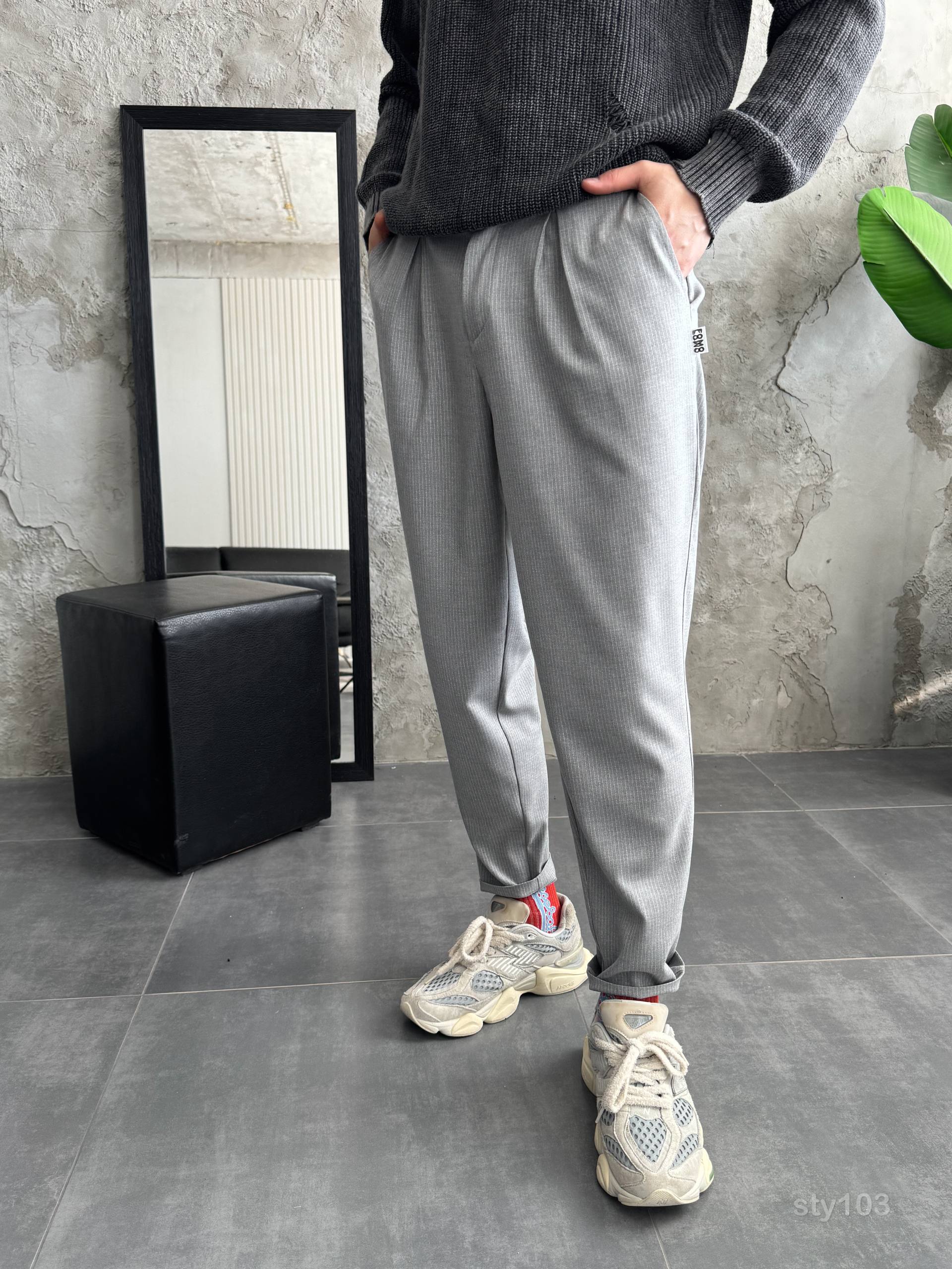 photo_2025-09-13_11-45-39 Мужские Свободные Серые Штаны Брюки Бананы в Полоску