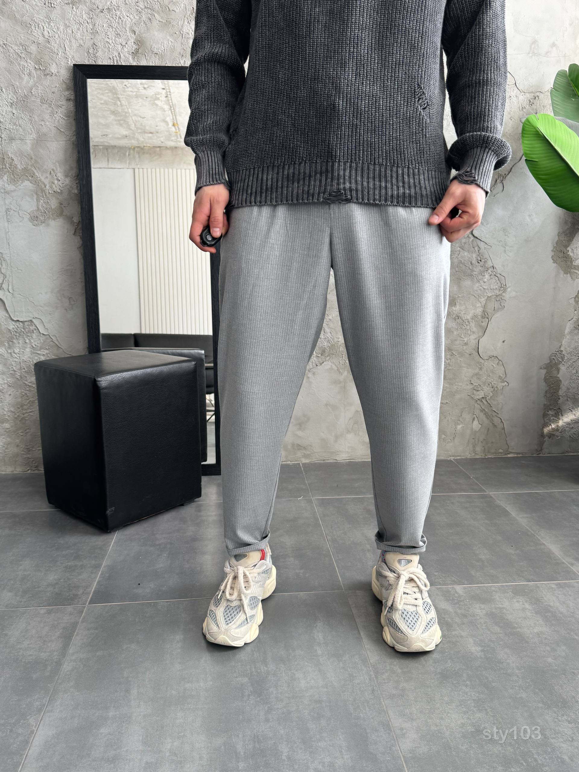 photo_2025-09-13_11-45-42 Мужские Свободные Серые Штаны Брюки Бананы в Полоску