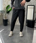 Мужские Свободные Черные Штаны Брюки Бананы в Полоску