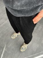 Мужские Свободные Черные Штаны Брюки Бананы в Полоску