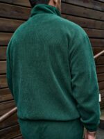 Мужской Вельветовый Зеленый Костюм - Бомбер на Молнии + Широкие Штаны