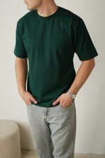 Мужская Базовая Хлопковая Зеленая Футболка Объемного Кроя