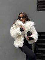 Женская Объемная Пушистая Кучерявая Белая Шуба под Барашка