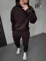 Мужской Утепленный Базовый Коричневый Спортивный Костюм Худи Штаны на Флисе