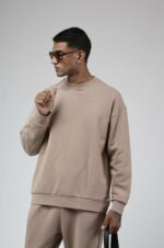Мужской Базовый Бежевый Свитшот Оверсайз - Кофта Свободного Кроя