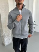 Мужская Серая Зип Кофта на Молнии под Горло - Утепленная на Флисе