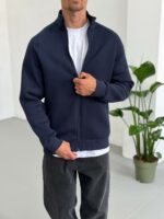 Мужская Темно-Синяя Зип Кофта на Молнии под Горло - Утепленная на Флисе