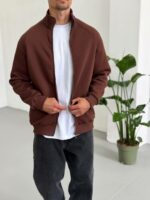 Мужская Коричневая Зип Кофта на Молнии под Горло - Утепленная на Флисе