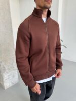 Мужская Коричневая Зип Кофта на Молнии под Горло - Утепленная на Флисе
