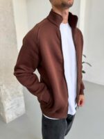 Мужская Коричневая Зип Кофта на Молнии под Горло - Утепленная на Флисе