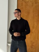 Мужской Классический Черный Свитер с Воротником Поло