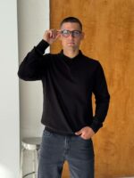 Мужской Классический Черный Свитер с Воротником Поло