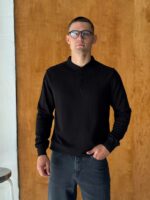 Мужской Классический Черный Свитер с Воротником Поло