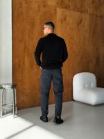 Мужской Классический Черный Свитер с Воротником Поло