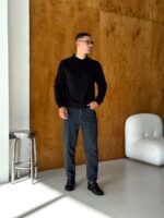 Мужской Классический Черный Свитер с Воротником Поло