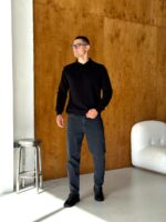 Мужской Классический Черный Свитер с Воротником Поло